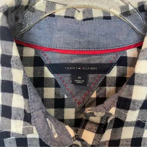 TOMMY HILFIGER Navy & Cream Gingham Button Down Collared Top Size M thumbnail 5
