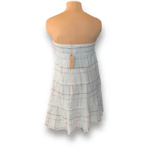 True Craft Plaid Gauze Strapless Mini Dress Baby Blue‎ Cottagecore Boho XL New thumbnail 9