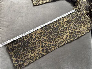 Women’s Leopard Print Wide Leg Denim Jeans Brown Black Y2K Size S NWOT thumbnail 7
