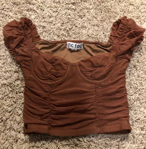 Tic Toc Brown Fitted Crop Top thumbnail 1