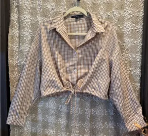 Hyfve Modern Button-Down Crop Top, Light Brown/Beige, Size M thumbnail 1
