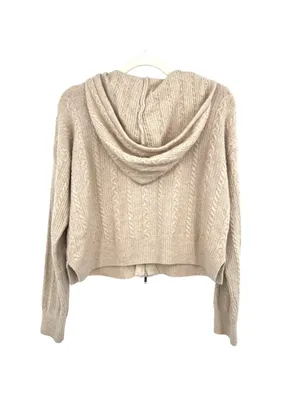 Pink Rose Cable Knit Zip-Up Hoodie Beige Size Medium NWT Balletcore Coquette thumbnail 5
