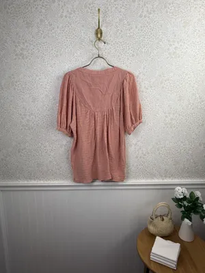 Anthropologie Pink Short Sleeve Button Front Elinor Textured Top - Size - Medium thumbnail 5
