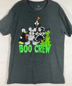 Disney Boo Crew Halloween Short Sleeve Tee W/Goofy & Gang Unisex L Gray Fun Time thumbnail 1