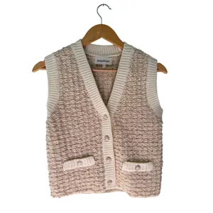 Heartloom Bouclé Sweater Vest Cream Ivory Pearl Button Front Pockets S thumbnail 2