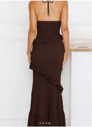 Hello Molly Chocolate Brown Ruffle Halter Maxi Dress thumbnail 4