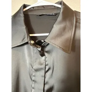 ZARA Black Satin Button Front Shirt Blouse Oversized XL thumbnail 5