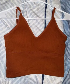 Burnt orange Ribbed V-Neck Crop Tank Top - Women thumbnail 1