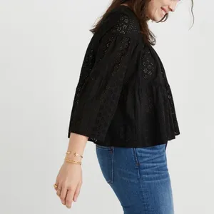 Madewell Black Eyelet Tiered Button Back Top thumbnail 2