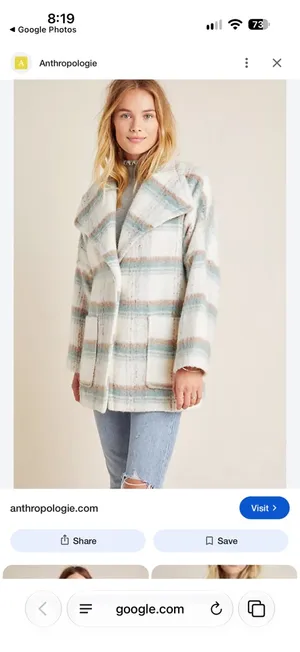 Anthropologie Plaid Wool Blend Coat Womens L Cream Green Oversized Jacket thumbnail 9