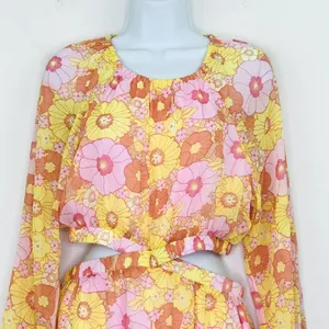 Steve Madden Cadi Floral Mini Dress Pink Yellow Long Sleeve Cutout Size M NWT thumbnail 2