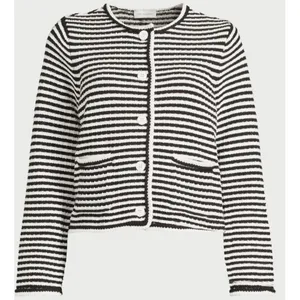 Free Assembly Womens Cardigan Size XS Black Stripe Crochet Trim Long Sleeve Soft thumbnail 1