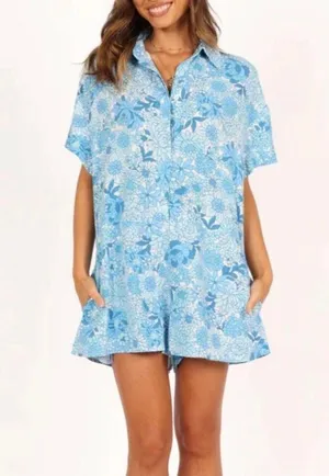 Petal and pup blue floral romper thumbnail 2