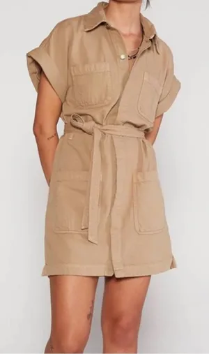 Erica Austyn Twill Belted Safari Mini Dress - Cuban Sand XS thumbnail 1