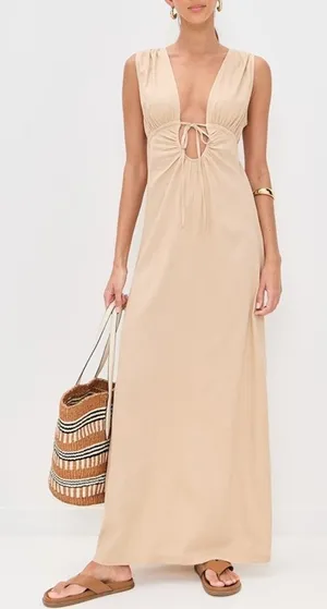 RIOT SWIM Calli Ruched Front Tie Maci Dress Size Medium. J-15 thumbnail 1