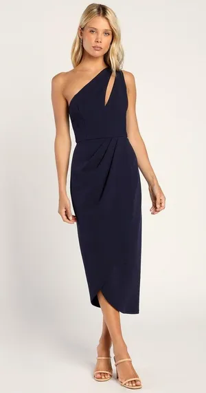 Lulus NWT So Flirty Dark Navy One-Shoulder Cutout Asymmetrical Dress thumbnail 1