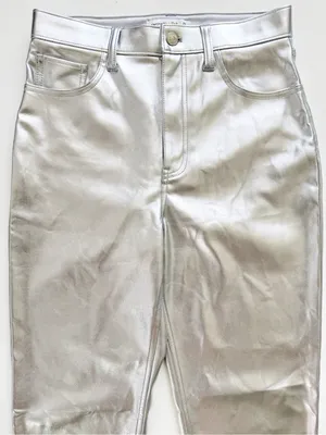 Abercrombie & Fitch Curve Love Vegan Leather 90s Straight Pant Metallic Silver 6 thumbnail 4
