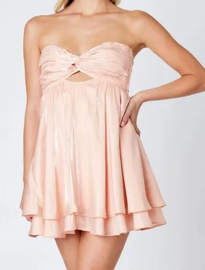 Cotton Candy LA Strapless Satin Twist Front Cutout Mini Dress Peach Pink Medium thumbnail 1