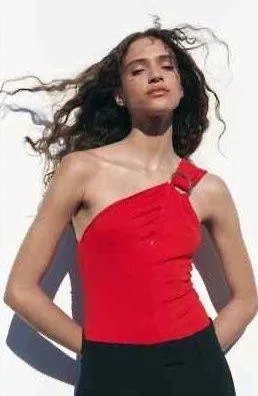 ZARA red crossover bodysuit with ring thumbnail 1