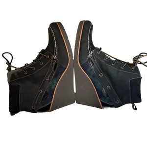 Sperry Top-Sider 11M Black Green Leather Wedge Boot Plaid Laceup Preppy Academia thumbnail 7