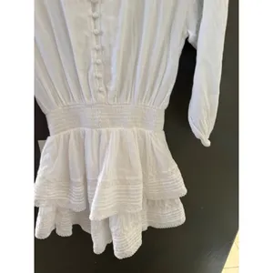 Aerie‎ White Cotton Gauze Lace Ruffle Romper Smocked Waist V-Neck Long Sleeve XS thumbnail 3