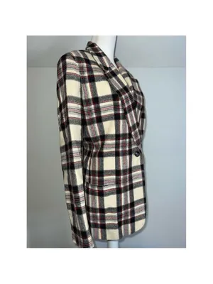 Women’s Cream Plaid Wool Blazer Single Button XL Red thumbnail 2