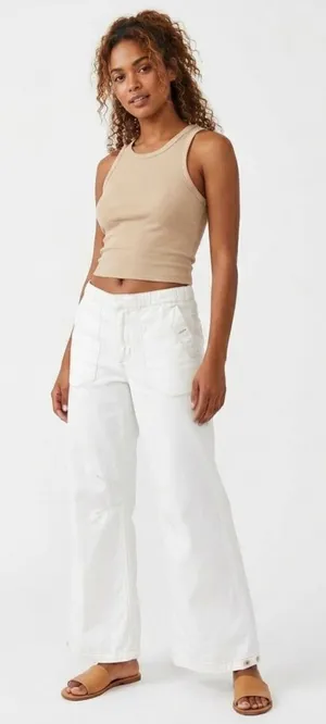 We The Free Free People Full Effect Wide Leg Utility Pants White XS thumbnail 1