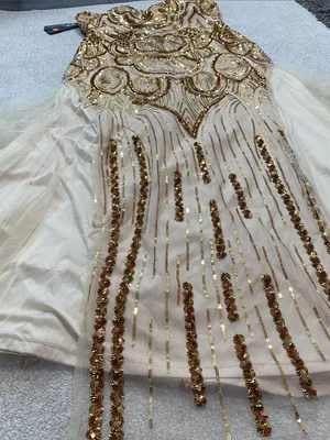 Strapless Gold Sequin Evening Column Dress Size L thumbnail 13
