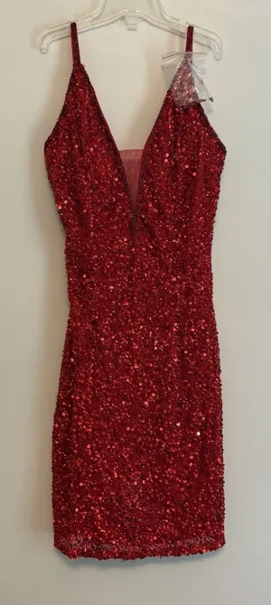 Primavera Couture 3572 Sz 2 Red Cocktail Formal‎ Dress Short Sequin Homecoming thumbnail 1