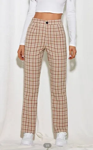 SheIn Plaid print straight leg pant thumbnail 1