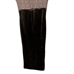 Opera Vintage Brown Velvet Gold Lace Maxi‎ Dress Sleeveless Side Slit Small thumbnail 3