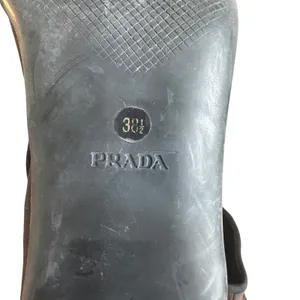 Vintage Prada Tessuto Nylon Sock Booties Kitten Heel Y2K Brown 38.5 thumbnail 7