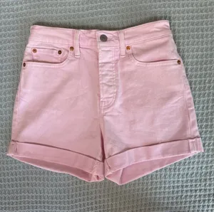 Levis Cuffed Wedgie Shorts Womens 27 Pink Denim Jean Button Fly High Waist Boho thumbnail 1