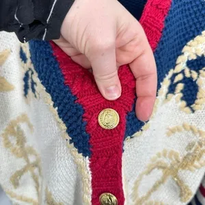 Vintage Nautical‎ Anchor Star Striped Chunky Knit Cardigan Sweater 90s Teacher thumbnail 7