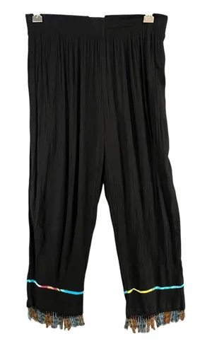 Vintage Key Lime Pie Pants Womens M Black Beaded Fringe High Rise Boho Festival‎ thumbnail 1