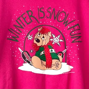 Vintage 90s Hanes Winter Christmas Sweatshirt Size XL Pink Dog Snow Fun Novelty thumbnail 4