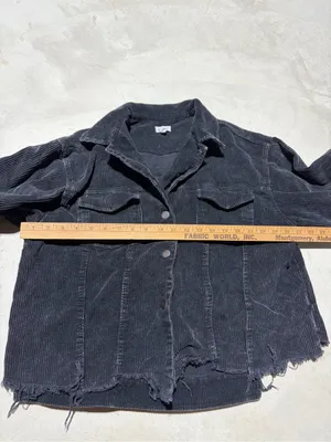 POL Corduroy Button-Up Jacket in Charcoal Black large thumbnail 5