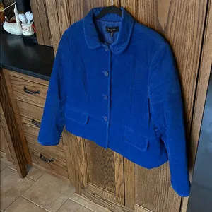 Talbots Quilted Velvet Blazer Jacket Royal Blue Button Holiday Office women’s 16 thumbnail 2