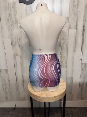 SheIn Wavy Graphic Print Sheer Mesh Mini Skirt Womens Size Small Purple Blue Cover Up thumbnail 4