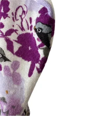 Garnet Hill Merino Wool Floral Bird Cardigan Purple Size Large thumbnail 7