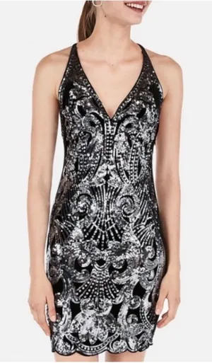 Express | Velvet Sequin Halter Bodycon Mini Sheath Dress, size S thumbnail 1