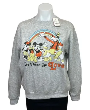 NEW Disney Mickey Mouse Goofy Minnie Grey Long Sleeve Sweatshirt Sweater Top S thumbnail 1