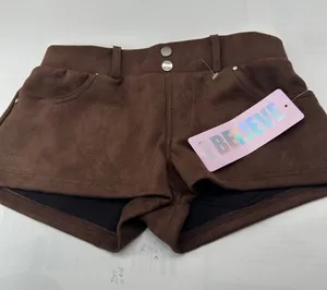 Brown Women's Suede-Look High-Waist Shorts thumbnail 1
