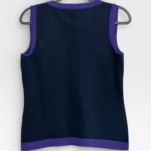 GANT Extra Fine Wool Sweater‎ Vest Navy Purple Trim Preppy Heritage Knit M thumbnail 2