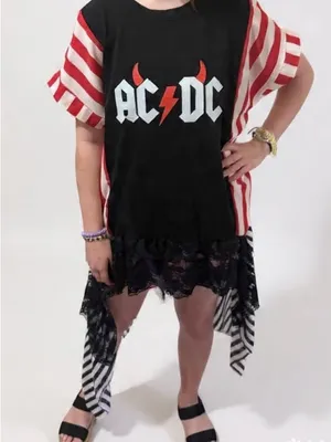 AC/DC Graphic Black & Red Tunic Top with Lace Hem thumbnail 4