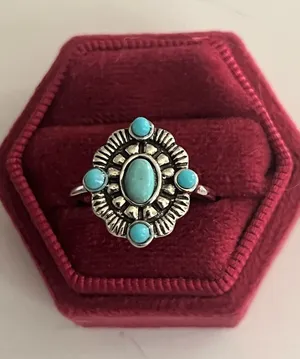 Bohemian Style Stainless Steel Silver Faux Turquoise Ring Size 8 NWT thumbnail 1
