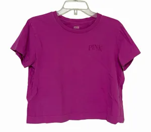 PINK Victoria's Secret Shirt Womens Large Barbie Pink Crop Top Tee Cotton thumbnail 1