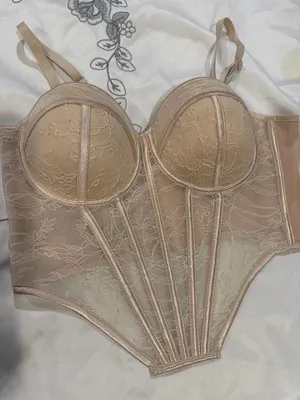Kaylee Kollection Lacing Mesh Corset Bustier Tan Size L thumbnail 3