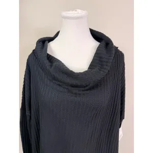 Free People Black Cowl Neck Waffle Knit Split Back Thermal Top Small P NEW thumbnail 5