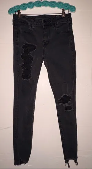 American Eagle Outfitters Black Distressed Skinny Jeans thumbnail 1